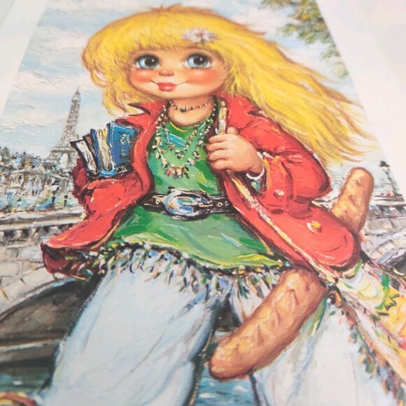 Vtg Retro 80s French Mid Century Big Eyed Paris Boy Girl Art Print Michel Thomas - Picture 13 of 16